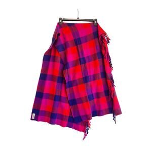 Coach Plaid Fringe Wool Blend Scarf Pink Purple Red Check Pattern 20x64 Excellen